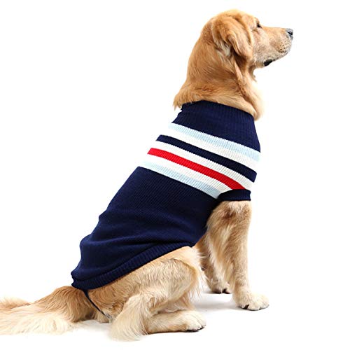 Wallfire Mode Gestreiften Hund Pullover Weiche Strickwolle Pullover Strick Crochet Coat Kleidung Für Kleine Mitte Große Pet Hunde (Color : Blue Stripe, Size : 20 inch) von Wallfire
