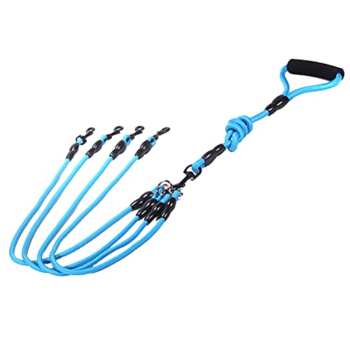 Wallfire Hundetraining Leine, Heavy Duty robuste Nylon Pet Walking Koppler Leine Geflochtenes Seil Hundeleine für große, mittlere und kleine Hunde (Color : Blau, Size : 4 Way) von Wallfire