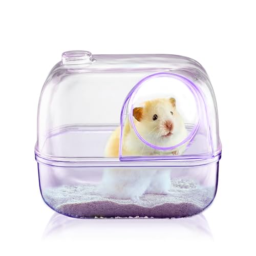 Wallspet Hamster-Badewanne, Zwerghamster, Badezimmer, Hamster, Sandbadbox, Behälter, transparente Hamstertoilette mit Schaufel, Hamsterbett für Chinchilla, Rennmäuse, Igel, Eichhörnchen (lila) von Wallspet