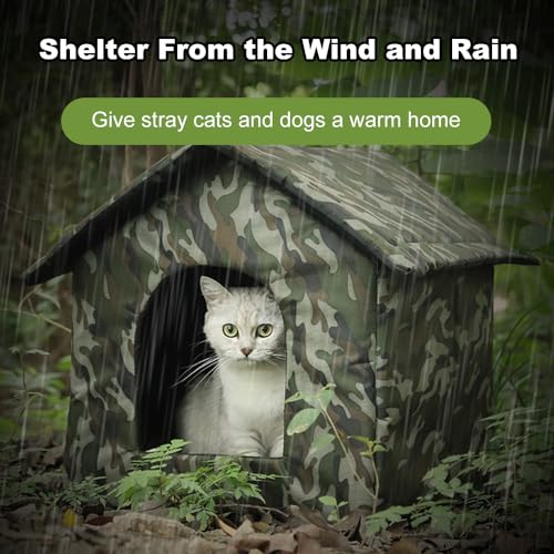 Walmeck Outdoor Cat House Streuner Katzenhundhaus Wind Regenschild Hochwertige Oxford Stoff wasserdichte Feuchtigkeitsdichte Einfache Installation Langlebig Wärme Innen- und (L) von Walmeck