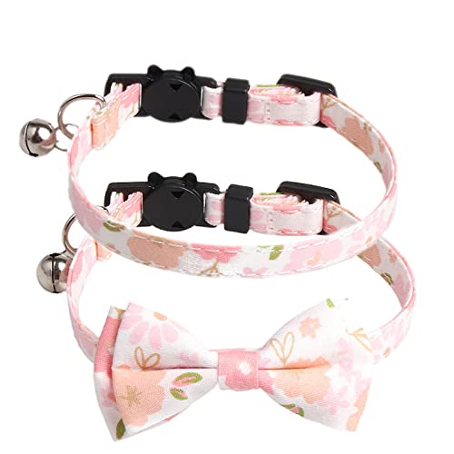 2Stück Katzenhalsband mit Sicherheitsverschluss und Glöckchen, Süß Katzenhalsbänder mit Schleifchen,Verstellbar Halsbandes für Katze und Kitten,Halsband für Haustiere,Haustierzubehör,Rosa Serie A von Wambere