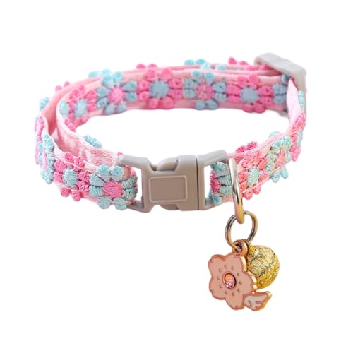 3 Stück Haustierhalsband Katzenhalsband mit Glöckchen Blumen Haustierhalsband Katzenhalsband Hunde Halsband Welpenhalsband Haustierzubehör für Welpen Kleine Mittlere Hunde,Katzen,Blau Rosa von Wambere