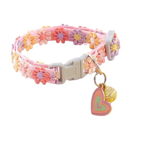 5 Stück Haustierhalsband Katzenhalsband mit Glöckchen Blumen Haustierhalsband Katzenhalsband Hunde Halsband Welpenhalsband Haustierzubehör für Welpen Kleine Mittlere Hunde,Katzen,Orange Lila von Wambere