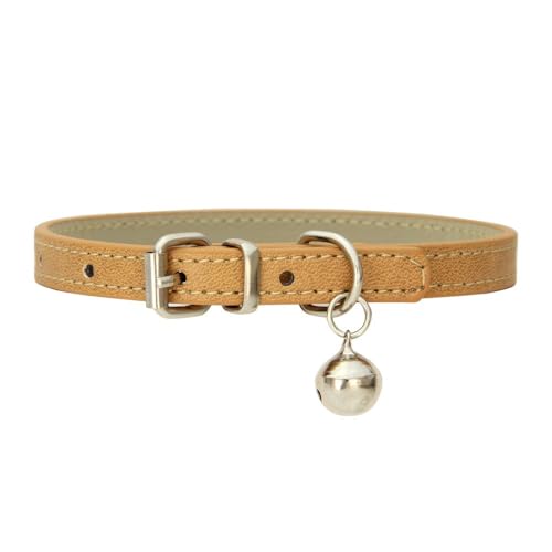 Haustierhalsband Katzenhalsband mit Glocke PU Leder Haustierhalsbänder Verstellbares Haustier Halsband Haustierzubehör für Haustiere Katzen Kitten Kleine Mittelgroße Hunde,Beige,1.0x25cm von Wambere