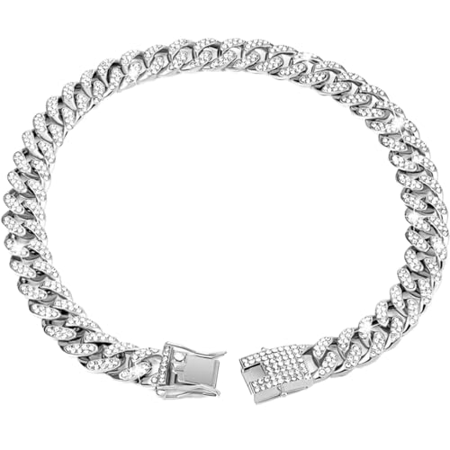 Hundekette Diamant Kubanische Halsbänder Hundekette Haustierhalsband mit Diamanten,Verstellbarer Hundehalsband aus Legierung mit Schloss,für kleine mittelgroße große Hunde Katzen,Silber,40cm Hundekette Diamant Kubanische Halsbänder Hundekette Haustierhalsband mit Diamanten,Verstellbarer Hundehalsband aus Legierung mit Schloss,für kleine mittelgroße große Hunde Katzen,Silber,40cm von Wambere