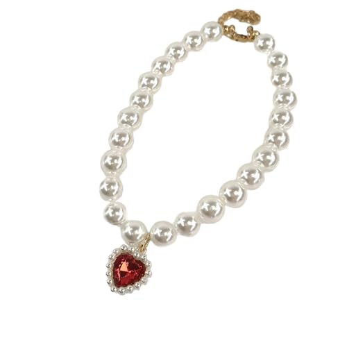 Perlenkette Haustierhalsband Haustierhalsbänder Katzen- und Hundezubehör Haustierzubehör Perlenhalsband Katzenhalsband für Haustiere Katzen Welpen Kätzchen Kleine Mittelgroße Hunde,Rot,S von Wambere