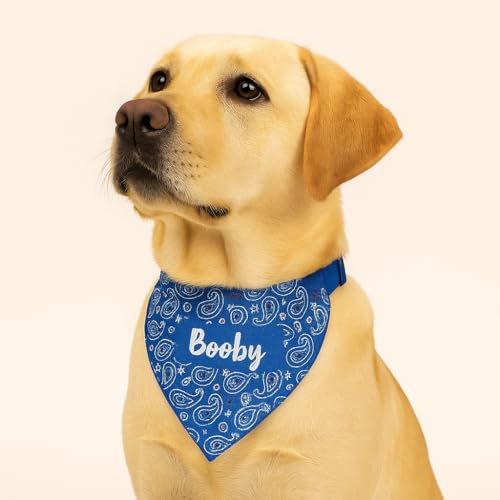 Wanapix | Personalisierbares Hunde-Halstuch| Mit Namen oder Foto Personalisieren | Verstellbares Bandana für Hunde und Katzen | Blau| Pasley von Wanapix