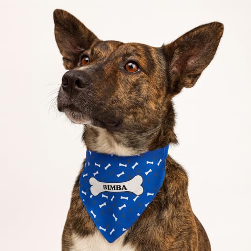 Wanapix | Personalisierbares Hunde-Halstuch| Mit Namen oder Foto Personalisieren | Verstellbares Bandana für Hunde und Katzen | Blau| Pfotenabdrücke und Knochen von Wanapix