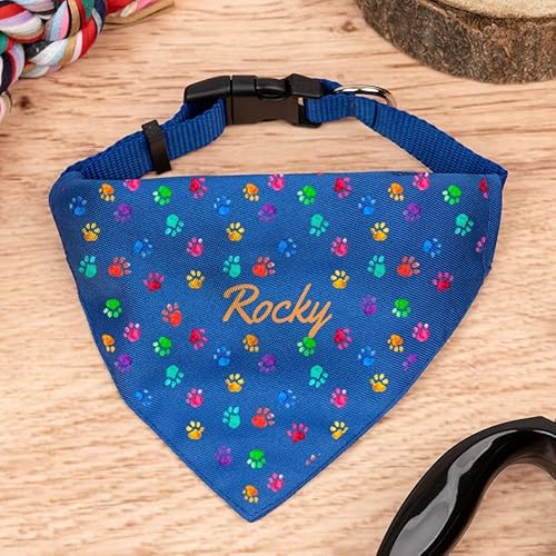 Wanapix | Personalisierbares Hunde-Halstuch| Mit Namen oder Foto Personalisieren | Verstellbares Bandana für Hunde und Katzen | Blau| Pfotenabdrücke von Wanapix