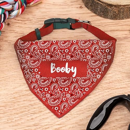 Wanapix | Personalisierbares Hunde-Halstuch| Mit Namen oder Foto Personalisieren | Verstellbares Bandana für Hunde und Katzen | Rot | Pasley von Wanapix