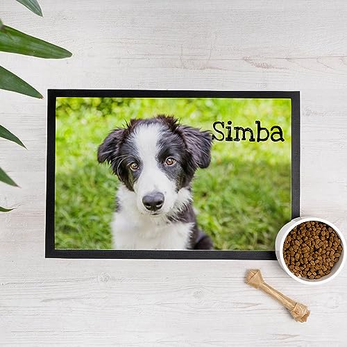 Wanapix | Personalisierte Napfunterlage für Hunde und Katzen | Mit Namen und Foto | Futtermatte für Haustiere | rutschfeste Gummibasis | Waschmaschinengeeignet | 60 x 40 cm | 100% personalisiert von Wanapix