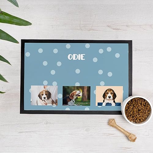 Wanapix | Personalisierte Napfunterlage für Hunde und Katzen | Mit Namen und Foto | Futtermatte für Haustiere | rutschfeste Gummibasis | Waschmaschinengeeignet | 60 x 40 cm | Dots von Wanapix