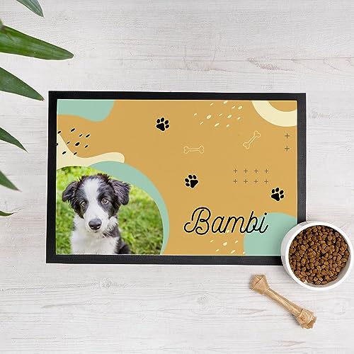 Wanapix | Personalisierte Napfunterlage für Hunde und Katzen | Mit Namen und Foto | Futtermatte für Haustiere | rutschfeste Gummibasis | Waschmaschinengeeignet | 60 x 40 cm | Formen von Wanapix