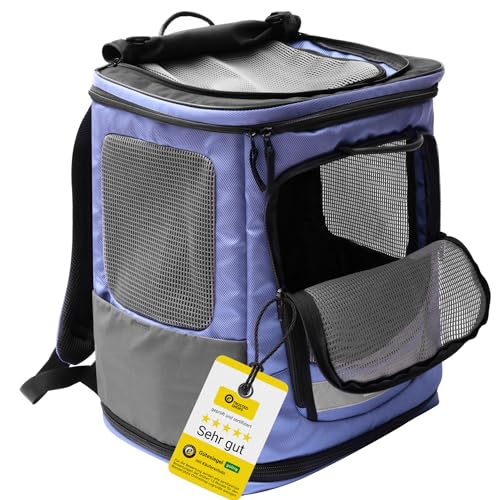 Wanderpfote Hunderucksack bis 8kg - Modell Trekking Light, Größe S, Blau - Hochwertige Hundetragetasche für kleine Hunde - Hunderucksack oder Katzenrucksack von Wanderpfote