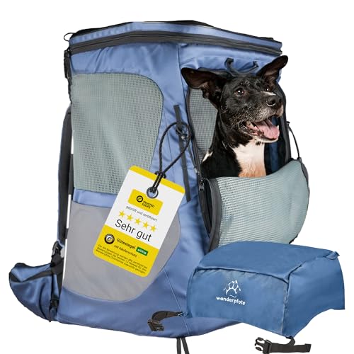 Wanderpfote Hunderucksack bis 12kg - Modell Daypack, Größe M, Blau - Premium Rucksack für kleine bis mittelgroße Hunde mit Höhenverstellbarem Tragesystem und viel Raum für den Hund Wanderpfote Hunderucksack bis 12kg - Modell Daypack, Größe M, Blau - Premium Rucksack für kleine bis mittelgroße Hunde mit Höhenverstellbarem Tragesystem und viel Raum für den Hund von Wanderpfote