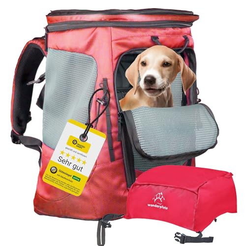 Wanderpfote Daypack Hunderucksack bis 12kg - Größe M, Modell Daypack, Rot - Premium Rucksack für mittelgroße Hunde mit Höhenverstellbarem Tragesystem und viel Raum für den Hund von Wanderpfote