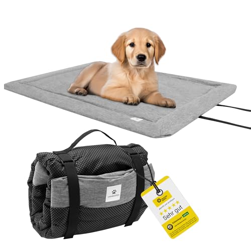 Wanderpfote Hundedecke für Unterwegs, 90 x 60cm – Waschbar, Orthopädisch, Wasserdicht – Hochwertiges Design – Hundedecke Outdoor, Hundematte Auto (Grau, Größe L) von Wanderpfote
