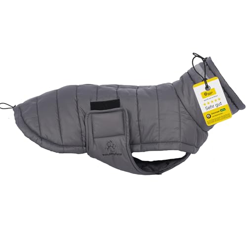 Wanderpfote Hundemantel in Grau, Größe XS - Synthetische Daunenjacke, Stilvoll und Elegant - Wasserdicht - Für Kleine Hunde - Wintermantel von Wanderpfote
