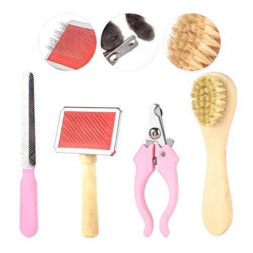 WangCang 4 Stück Kaninchen-Pflegeset inklusive 1Stück Weiches Fell hasen bürste,1Stück Kaninchenhaarbürste mit Edelstahlnadel,1Stück hasen Nagelknipser und 1Stück Nagelfeile,Für die Tierpflege von WangCang