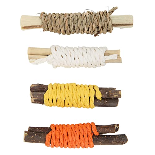 Wangcmcol 4 x Zahnstangen für Hamster, essbar, Sticks Sweet Bamboo, Hamster, Spielzeug mit Seil von Wangcmcol