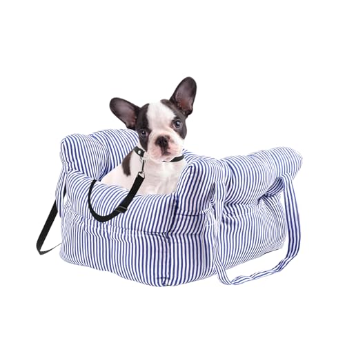 Wangda Autositz für kleine Hunde bis zu 6,8 kg – Haustier-Reisebett-Booster mit Stauraum, Sicherheitsgurt, rutschfeste Unterseite für Autos (blau) von Wangda