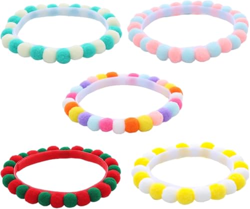Wangdaqi 5 x Festival-Haustier-Halsbänder mit Pompons, bunt, atmungsaktiv, pelzig, Geburtstagshalsband für Katzen und Hunde von Wangdaqi