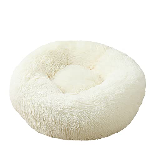 Extra großes Hundebett, rund, Donut, beruhigendes Hundebett, flauschiges Bett, waschbar, warm, Haustierbett, Schlafmatte für mittelgroße und große Hunde, rutschfest, 40 cm, weiß von Wangle