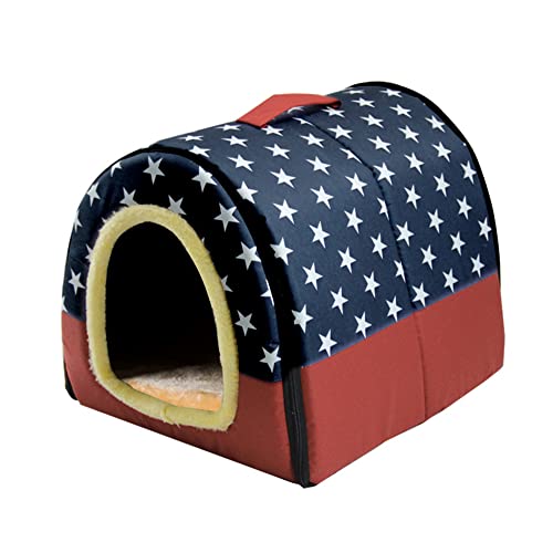 Haustier-Hundebett, 2-in-1, tragbares Hunde-/Katzenhaus/Sofa mit Dach, weich, warm, bequem, beruhigend, faltbar, waschbar, herausnehmbar, Jumbo-Bett für Hunde, S, Stil E von Wangle