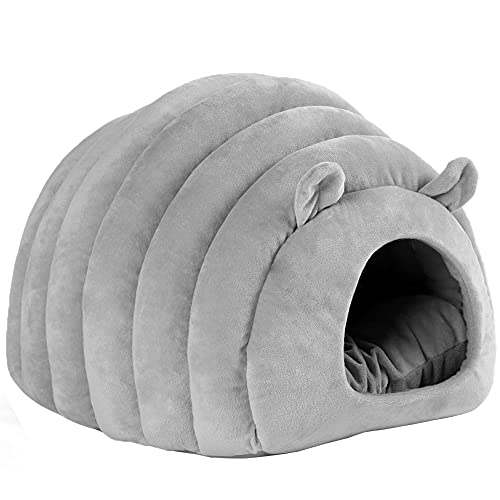 Haustierzelt Höhlenbett für Katzen / kleine Hunde – 38 x 41 x 32 cm großes Katzenschlafbett – weicher 2-in-1-Katzenschlafsack mit abnehmbarem waschbarem Kissen, grau von Wangle