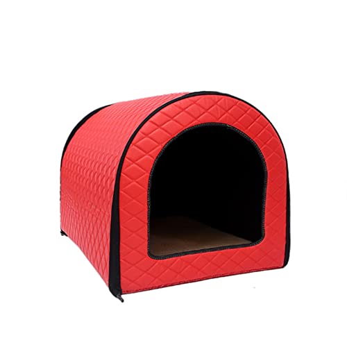 Hundebett, Leder, warmes Haus, gemütlich, tragbar, abnehmbar, waschbar, Hundebett, Höhle mit Dach, extra großes Kissen, faltbar, Größe XL: 80 x 60 x 60 cm, Rot von Wangle