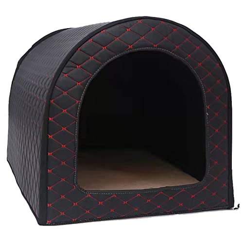 Hundebett, Leder, warmes Haus, gemütlich, tragbar, abnehmbar, waschbar, Hundebett, Höhle mit Dach, extra großes Kissen, faltbar, Größe XL: 80 x 60 x 60 cm, Schwarz von Wangle