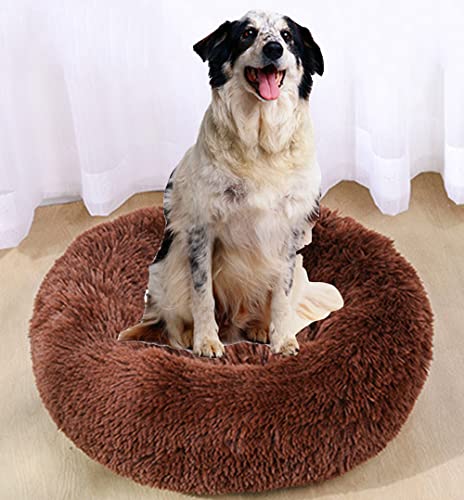 Hundebett, rundes Donut-Hundebett, großes Katzenbett, Haustierbett, Matte zum warmen Schlafen, flauschiges Haustierbett, geeignet für kleine, mittelgroße und große Haustiere, rutschfest, waschbar von Wangle