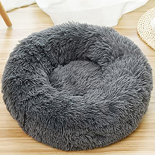 Hundebett in Donut-Form, extra große Hunde, flauschiges Plüsch, beruhigend, waschbar, rundes Kissen, Sofabett für große und mittelgroße Hunde, dunkelgrau, 110 cm von Wangle