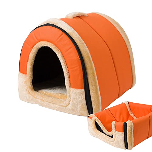Hundehütte, Haustierbett, 2-in-1, tragbar, bequem, beruhigend, mit herausnehmbarer Matratze, Haustierhütte mit Dach, rutschfester Unterseite, waschbar, L: 60 x 48 x 43 cm von Wangle