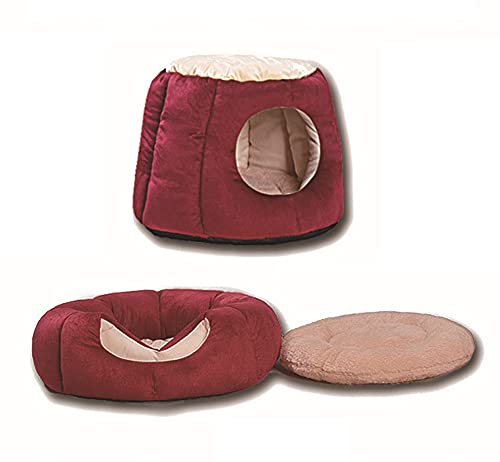 Katzenhöhle, kleines Hundebett, 2-in-1 Faltbares Katzenbett mit waschbarem Kissen, rutschfest, weich, warm, 40 x 32 cm, Rot von Wangle