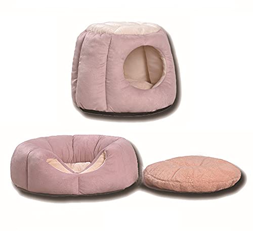 Katzenhöhle, kleines Hundebett, 2-in-1 Faltbares Katzenbett mit waschbarem Kissen, rutschfest, weich, warm, 40 x 32 cm, Violett von Wangle