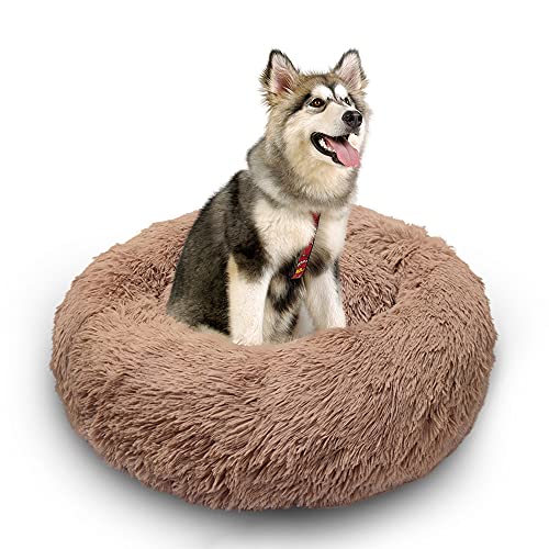 Plüsch-Hundebett, Donut-Haustierbett, rund, warm, kuschelig, Hundekissen, Schlafsack, für große und mittelgroße Hunde, verbesserter Schlaf, rutschfeste Unterseite, braun, 50 cm von Wangle