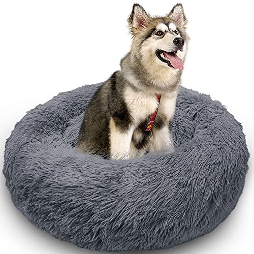 Plüsch-Hundebett, Donut-Haustierbett, rund, warm, kuschelig, Hundekissen, Schlafsack, für große und mittelgroße Hunde, verbesserter Schlaf, rutschfeste Unterseite, dunkelgrau, 70 cm von Wangle