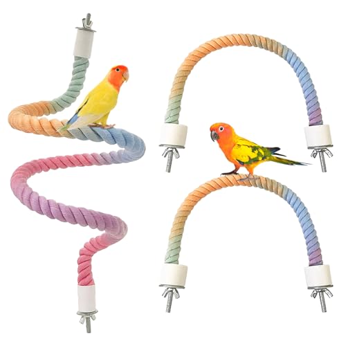 Seil-Sitzstangen für Vogelkäfige, Farbverlauf, bunt, biegbar, Kletterspielzeug für Papageien, Nymphensittiche, Wellensittiche und mehr, Vogelschaukeln und Leitern für mittelgroße Vögel, 3 Stück von Wanheart