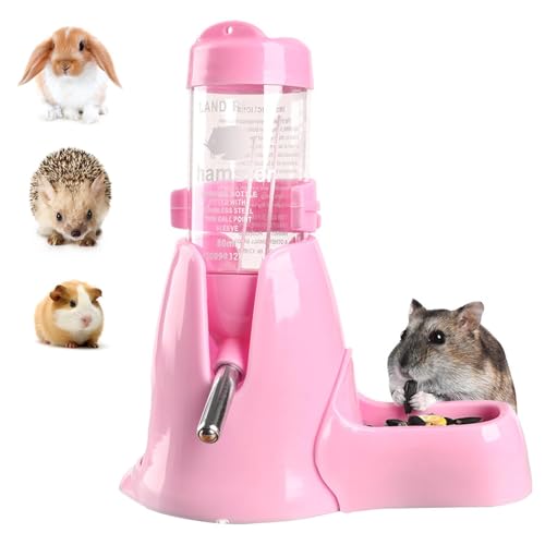 Wanheart 3 in 1 Haustier Automatischer Wasserspender PP Wasserflasche Kein Tropfen Kleine Haustier Wasserflasche (Rosa, 80ml) von Wanheart