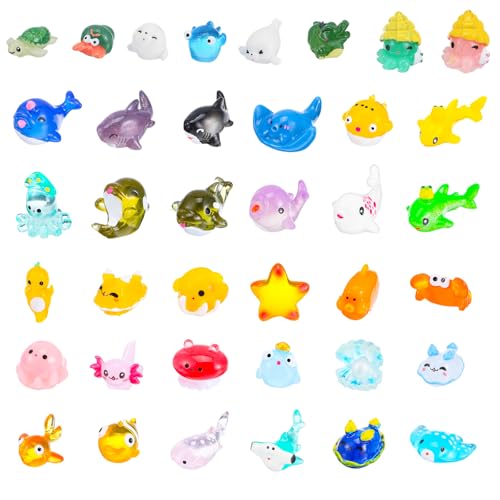Wanmu 38 Stück Mini Ozean Harz Tiere Kleine Meerestiere Figuren Marine Miniatur Kleine Plastiktiere Aquarium Ornamente Dekorationen für DIY Fischbecken Topfgarten Mikro Landschaft Puppenhaus von Wanmu