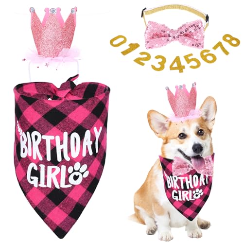 Wanmu Hunde Geburtstag Hut Bandana Set, Hund Geburtstag Hund Halstuch Hundegeburtstagskrawatte mit 9 Bling Nummern Hundegeburtstagsgeschenk für kleine mittlere große Hunde von Wanmu
