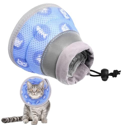 Wanmu Katzenkegelhalsband, weich, verstellbar, für kleine Haustiere, um das Lecken zu stoppen, faltbares, leichtes elisabethanisches Halsband für Kätzchen, nach Operationen (Blau, S) von Wanmu