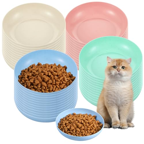 Wanmu Katzennapf, flach, breit, Futternapf für Haustiere, 14 cm, für drinnen und draußen, 48 Stück (4 Farben) von Wanmu