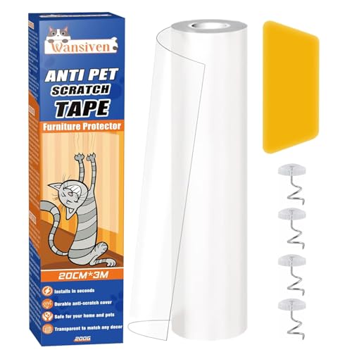 Wansiven Kratzfolie Katzen Selbstklebend, Kratzschutz Wand, Kratzschutzfolie, Transparent AntiKratz Tape für Möbel Couch Sofa Wand Tür Schutz (20cm x 3m) von Wansiven