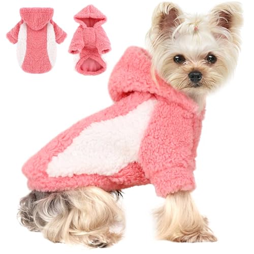 Hundepullover, warme Winterkleidung, Hunde-Kapuzenpullover, Fleecepullover, Haustierkostüm (Rosa, XS) von Wansommy