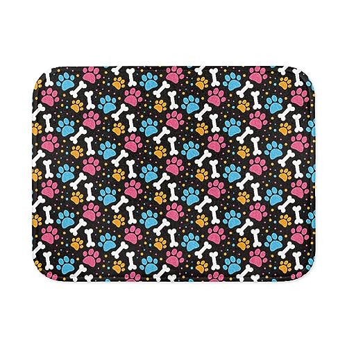 Wanyint Bunte Pfotenabdruck-Futtermatte für Hunde und Katzen, Haustiermatte für Futter und Wassernapf, 59,9 x 44,9 cm, selbstabsorbierend, rutschfest von Wanyint