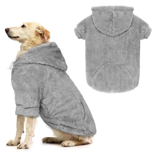 Hundepullover für große Hunde, Hunde-Kapuzenpullover, warm, flauschiges Fleece, Sweatshirt mit Kapuze und Tasche, Loch für die Leine, gemütlich, für kaltes Wetter, Haustierkleidung für große Hunde Hundepullover für große Hunde, Hunde-Kapuzenpullover, warm, flauschiges Fleece, Sweatshirt mit Kapuze und Tasche, Loch für die Leine, gemütlich, für kaltes Wetter, Haustierkleidung für große Hunde von Waoduld