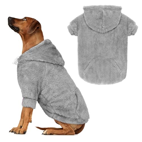 Hundepullover für große Hunde, Hunde-Kapuzenpullover, warm, flauschiges Fleece, Sweatshirt mit Kapuze und Tasche, Loch für die Leine, gemütlich, für kaltes Wetter, Haustierkleidung für große Hunde Hundepullover für große Hunde, Hunde-Kapuzenpullover, warm, flauschiges Fleece, Sweatshirt mit Kapuze und Tasche, Loch für die Leine, gemütlich, für kaltes Wetter, Haustierkleidung für große Hunde von Waoduld