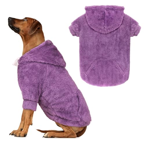 Hundepullover für große Hunde, Hunde-Kapuzenpullover, warm, flauschiges Fleece, Sweatshirt mit Kapuze und Tasche, Loch für die Leine, gemütlich, für kaltes Wetter, Haustierkleidung für große Hunde Hundepullover für große Hunde, Hunde-Kapuzenpullover, warm, flauschiges Fleece, Sweatshirt mit Kapuze und Tasche, Loch für die Leine, gemütlich, für kaltes Wetter, Haustierkleidung für große Hunde von Waoduld